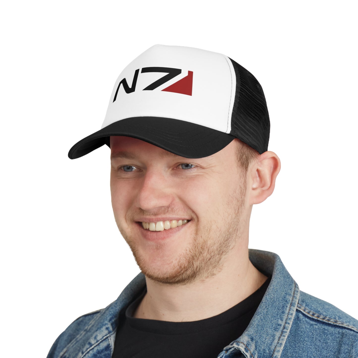 Mass Effect N7 Trucker Hat – Gaming Mesh Cap, Sci-Fi Cosplay Accessory, Video Game Fan Gift