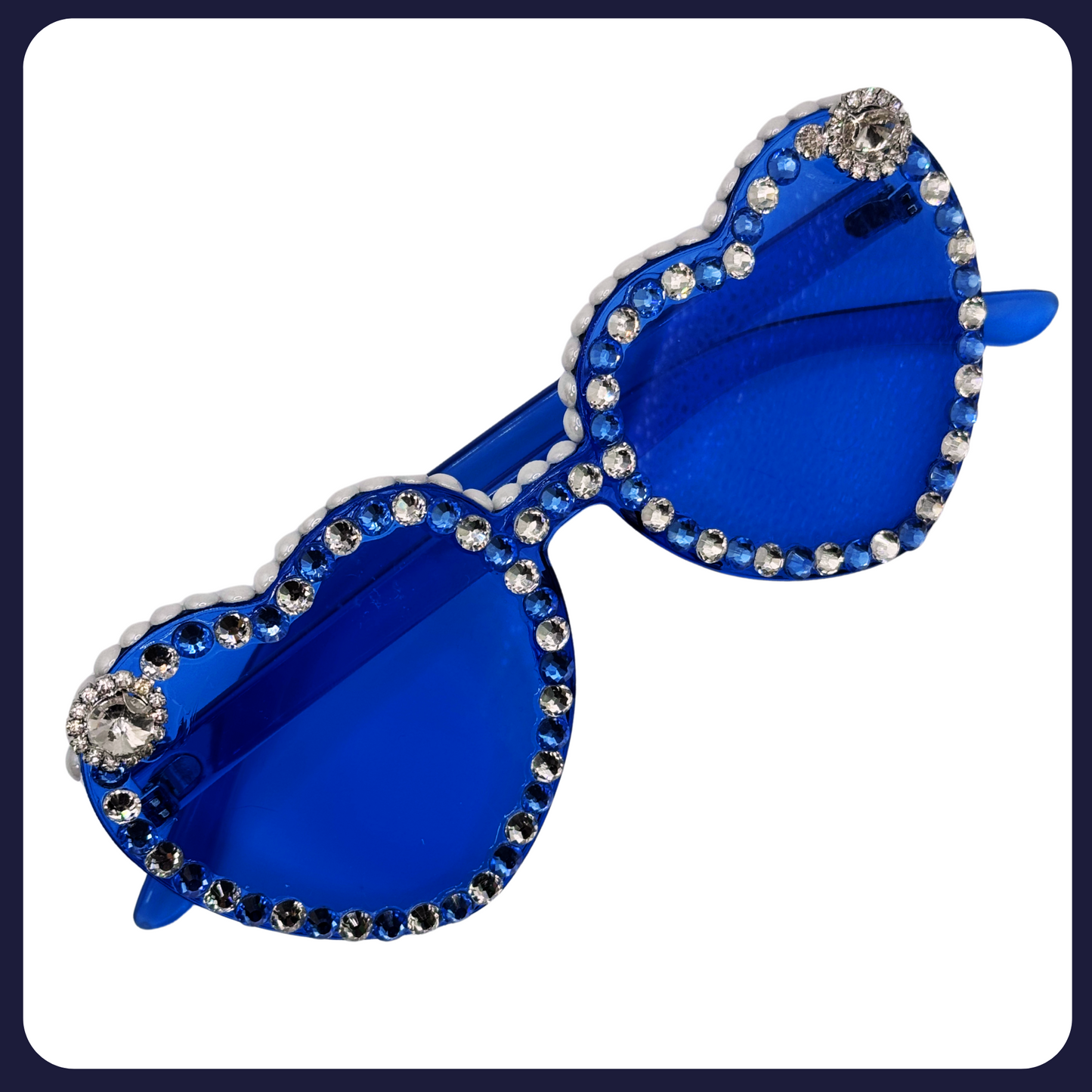 Blue Sparkle Heart Sunglasses โ Handmade, UV400, Extra Thick Frame
