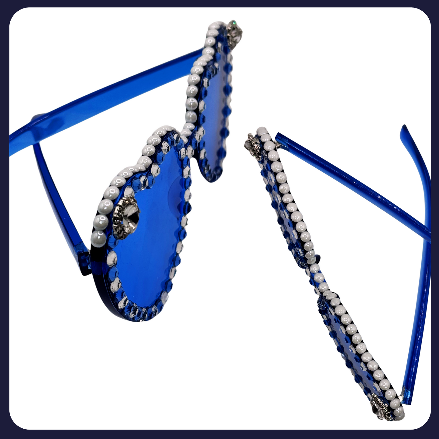 Blue Sparkle Heart Sunglasses โ Handmade, UV400, Extra Thick Frame