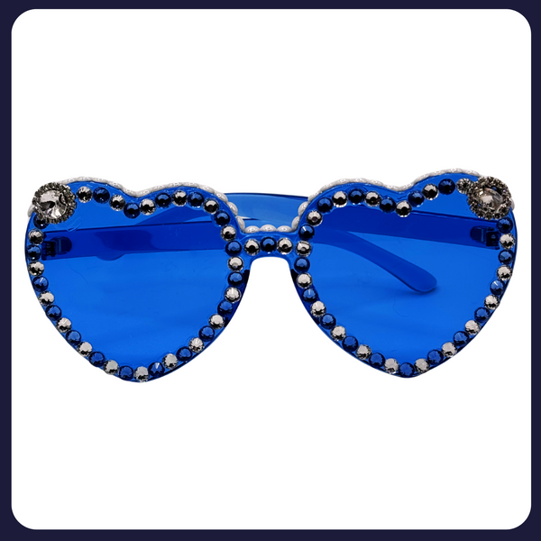 Blue Sparkle Heart Sunglasses – Handmade, UV400, Extra Thick Frame